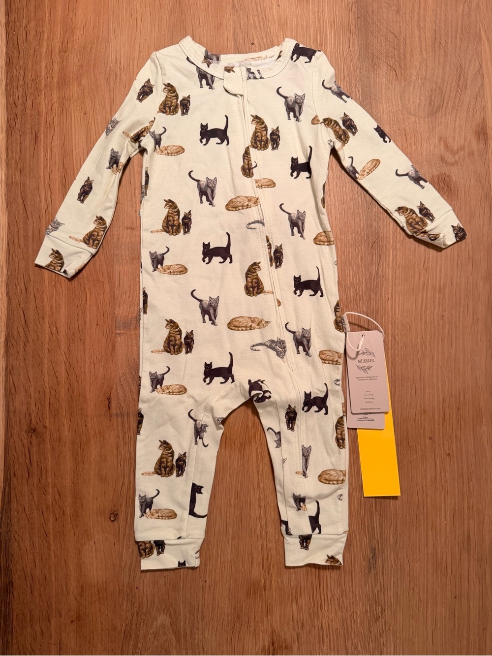 Milkbarn Organic Cotton Zipper Pajama Cat Print